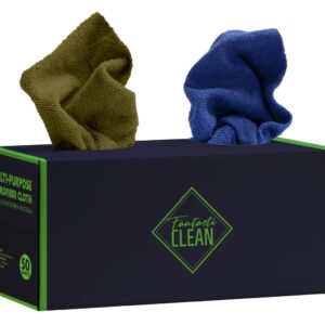 50 Pack Microfiber Rag in a Box with 2 Holes (Olive Green and Navy Blue)
