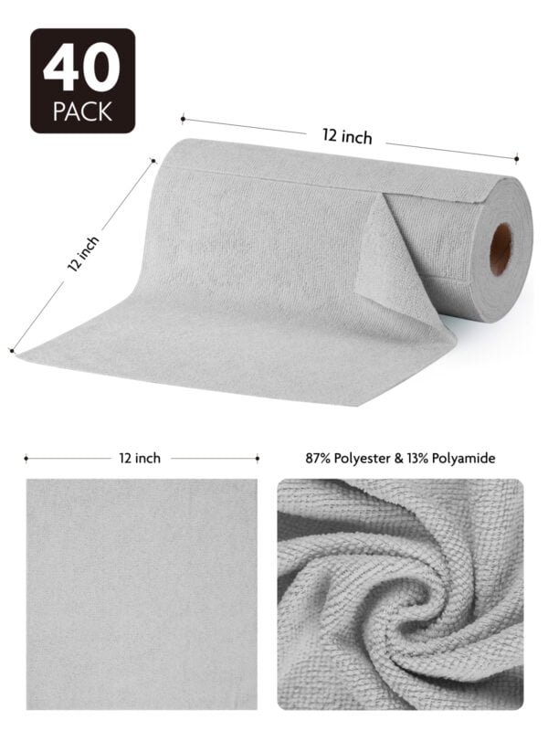 40 Pack Tear-Away Microfiber Roll（Grey） - Image 4