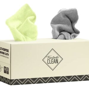 50 Pack Microfiber Rag in a Box with 2 Holes (Light Green and Grey)