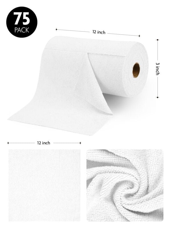 75 Pack Tear-Away Microfiber Roll（White） - Image 2