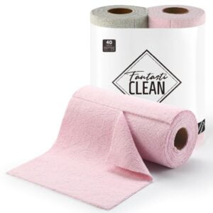 40 Pack 2 Rolls Tear-Away Microfiber Cloth（Pink and Grey）