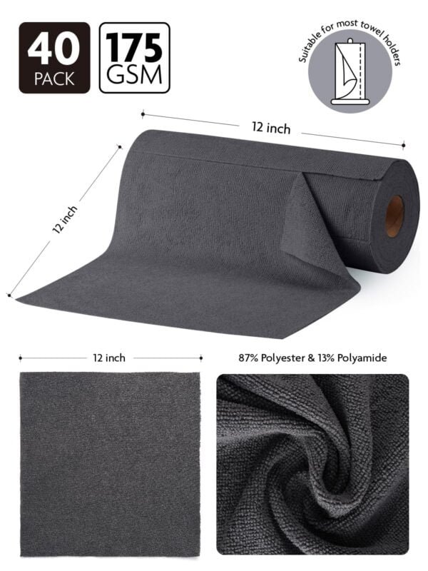 40 Pack Tear-Away Microfiber Cloth（Deep Grey） - Image 5