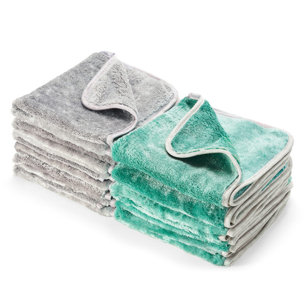 Coral Fleece 700GSM 12pcs Microfiber Cleaning Towels（Grey+Green） - Image 7